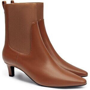 Women's Brown 1 Ankle Low Kitten Heel Pointed Toe Slip On Dressy Winter Boots